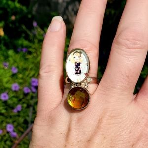 New Unique Fancy Glass Anime Girl Rainbow Topaz Magic 925 Silver Ring.